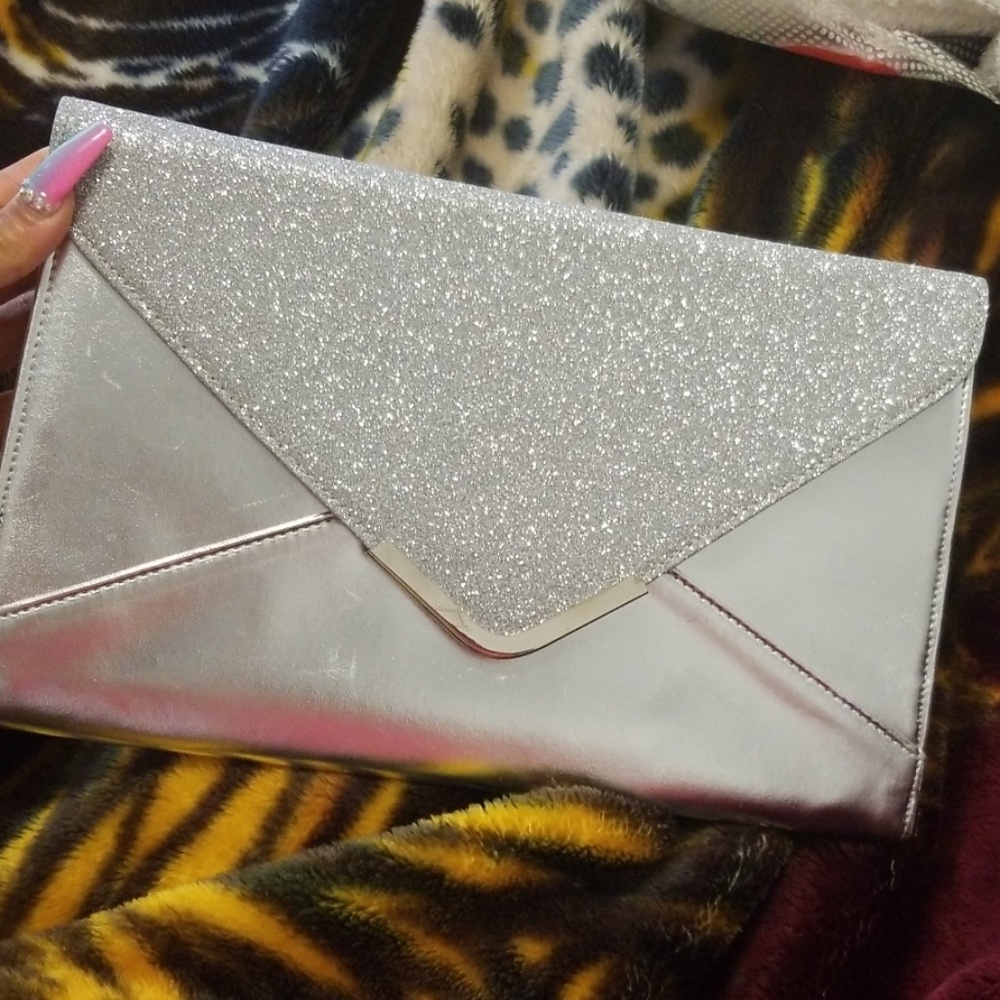 Silver Glitter Clutch Purse